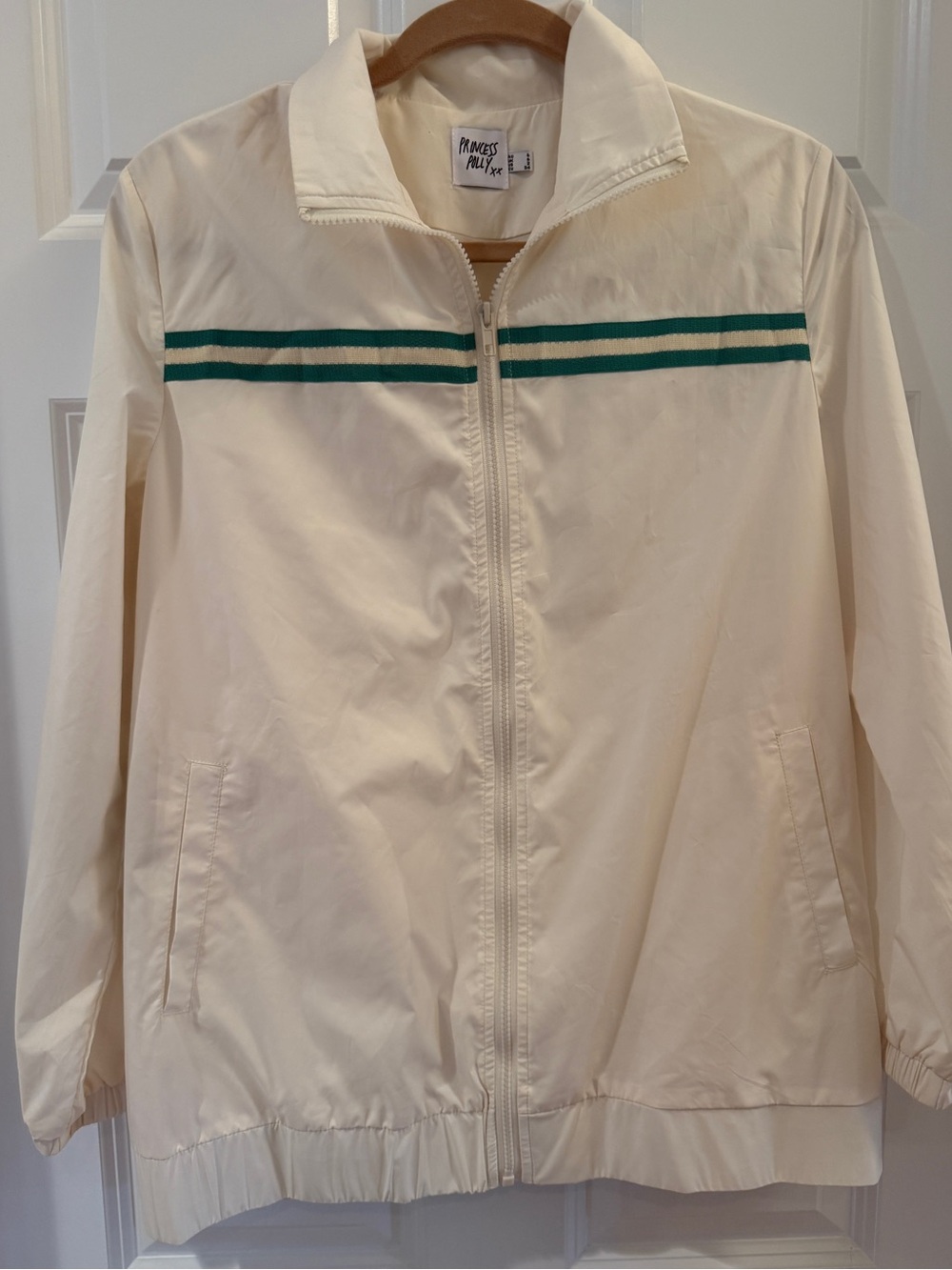 Princess Polly Cream Benzie Jacket with Green Chest Stripes